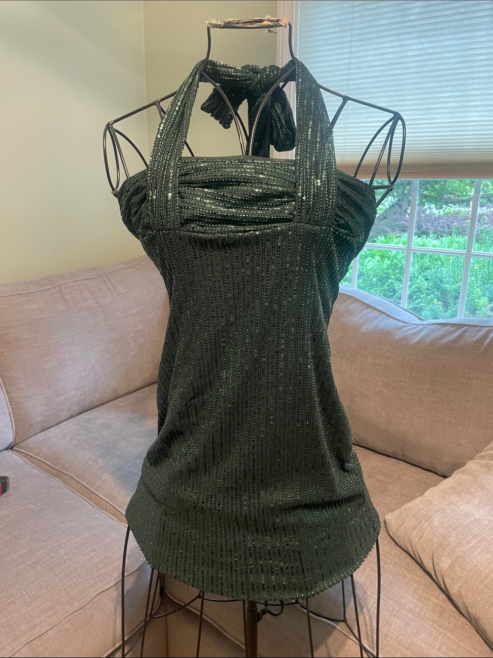 Green Sparkle Halter Mini Dress